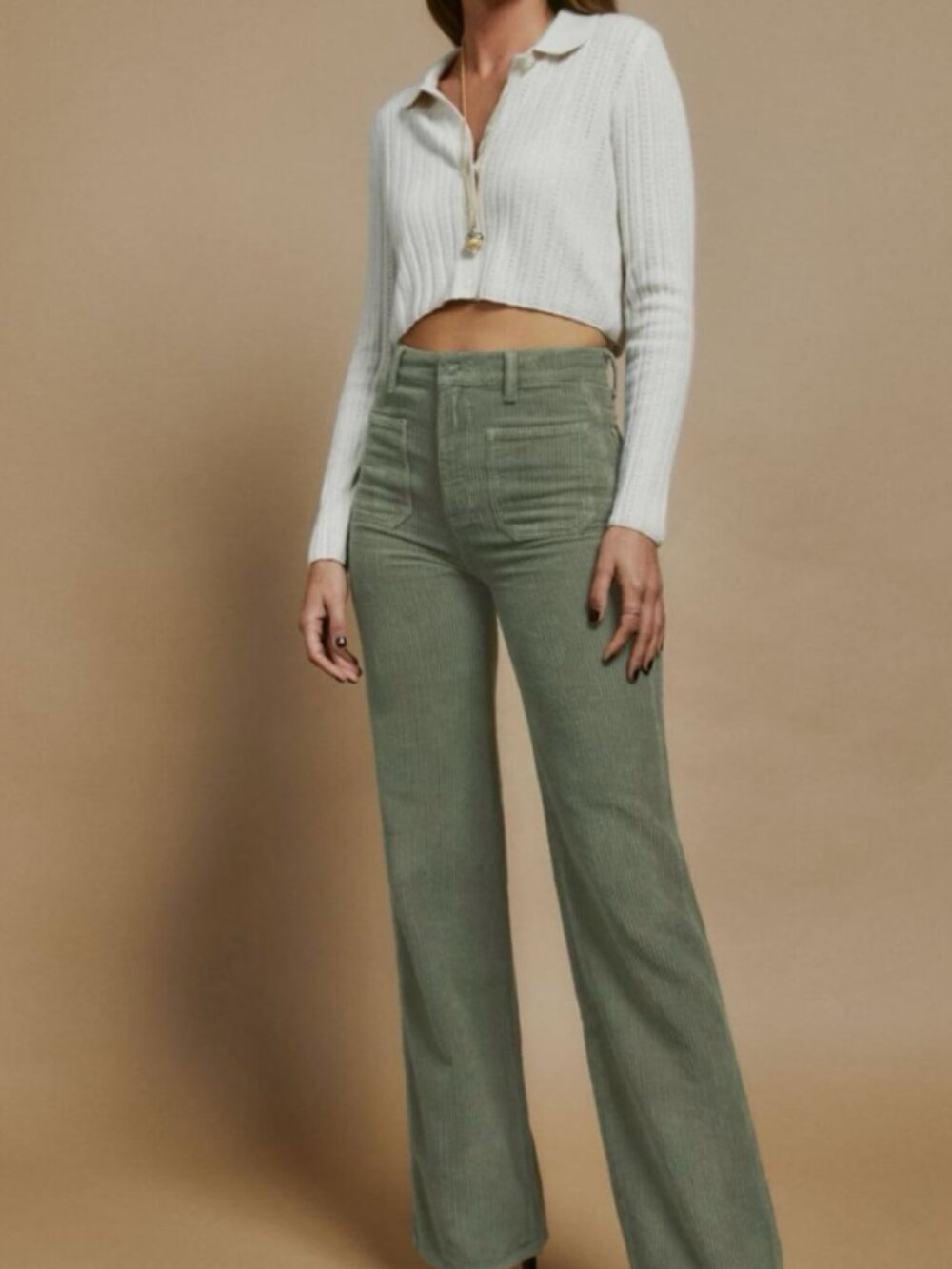 Reformation Jeans Corduroy Pants Green High Rise Wide Leg Size 26 Alyssa